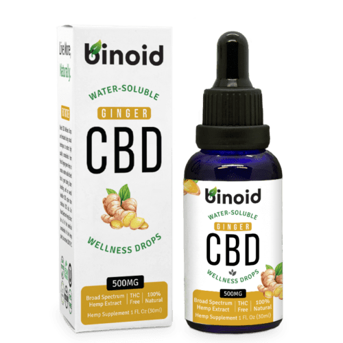 Binoid CBD Oil Nano Water Soluble Wellness Drops Flavored THC-Free Broad Spectrum Zero THC Ginger Flavor