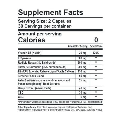 CBDfx CBD CBG Morning Capsules Supplement Facts Calories
