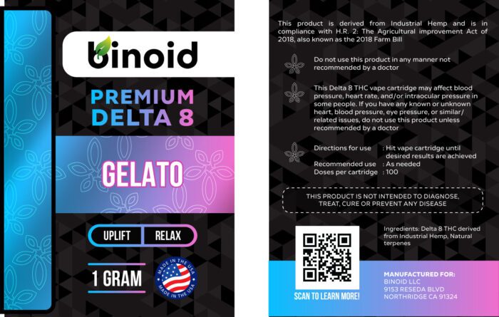 Delta 8 THC Vape Cartridge Buy Online Gelato Hybrid Legal