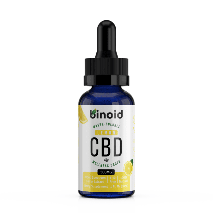 Binoid CBD Oil 500mg Nano Water Soluble Wellness Drops Flavored THC-Free Broad Spectrum Zero Lemon Flavor Bottle