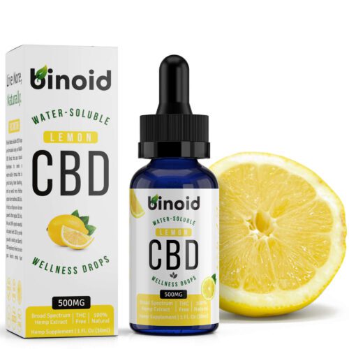 Binoid CBD Oil 500mg Nano Water Soluble Wellness Drops Flavored THC-Free Broad Spectrum Zero Lemon Flavor
