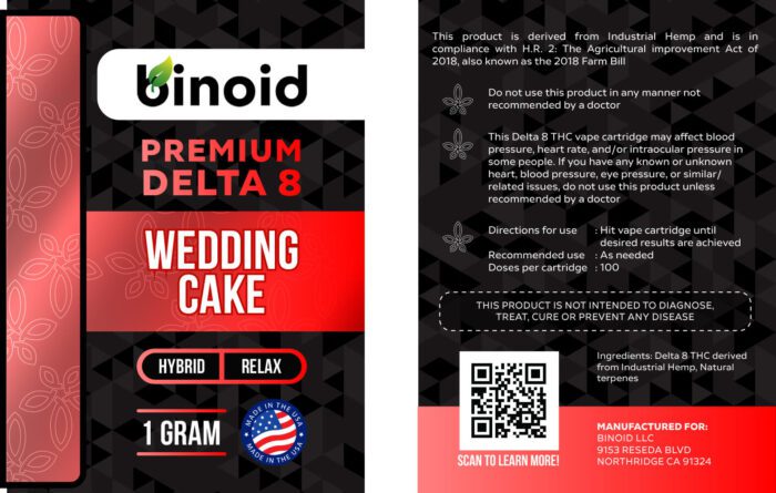 Delta 8 THC Vape Cartridge Wedding Cake Hybrid Terpene Flavor